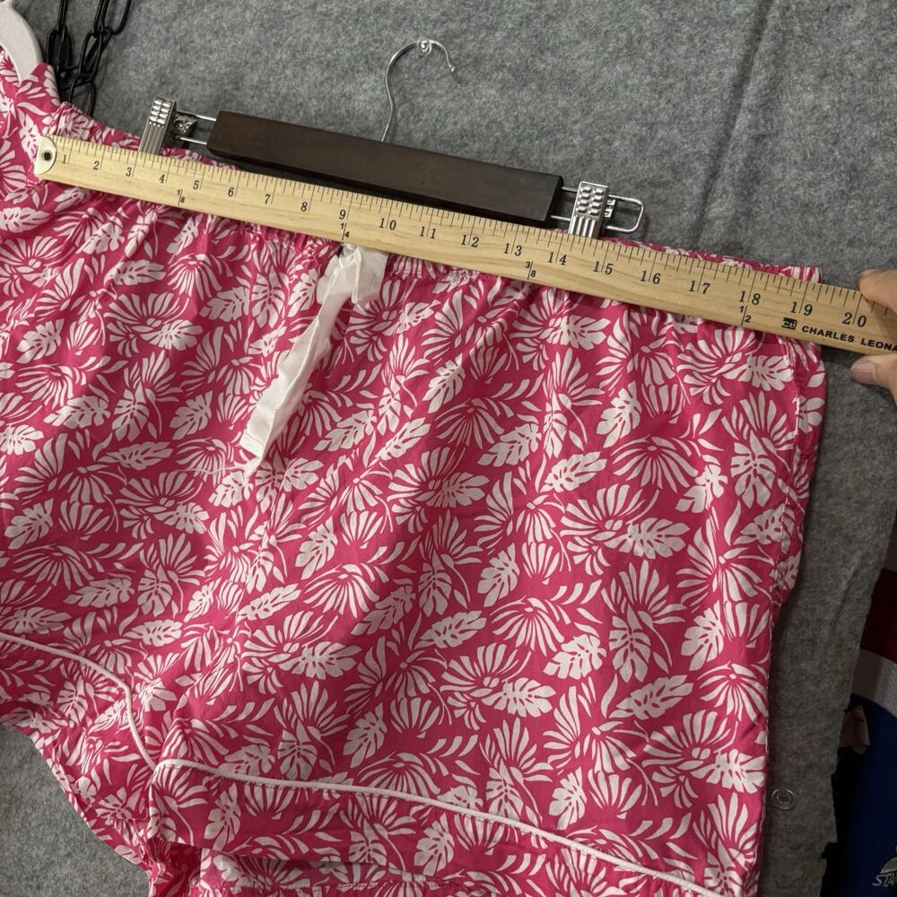 J Crew Pajama Short Set Womens XXL Pink Foliage Pocket Drawstring Lightweight - Picture 8 of 10